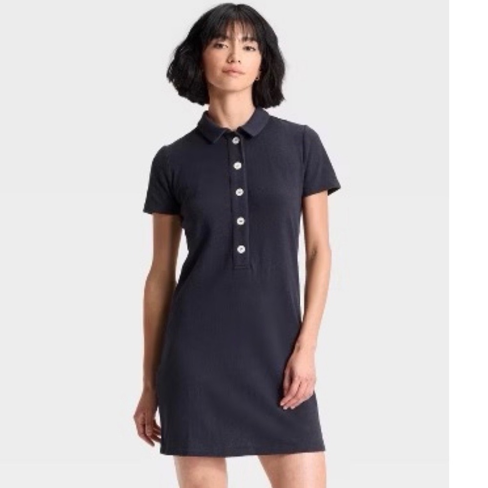 Universal Thread Navy Blue Short Sleeve Polo Mini Dress Large Cotton Blend